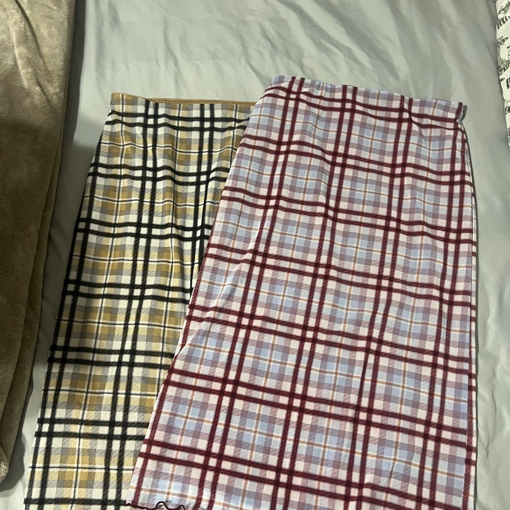 Forever 21 Plaid Pencil Skirts - Tan and Burgundy